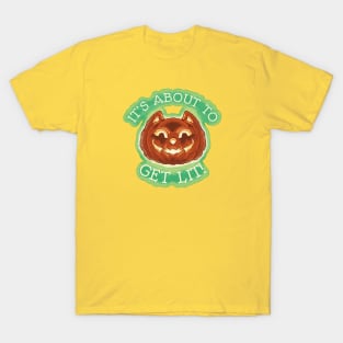 Get Lit Pumpkin Cat in orange T-Shirt